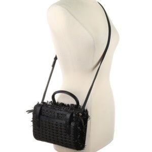 Sondra Roberts Squared Black Woven Bohemian Raffia Crossbody Bag